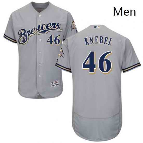 Mens Majestic Milwaukee Brewers 46 Corey Knebel Grey Flexbase Authentic Collection MLB Jersey